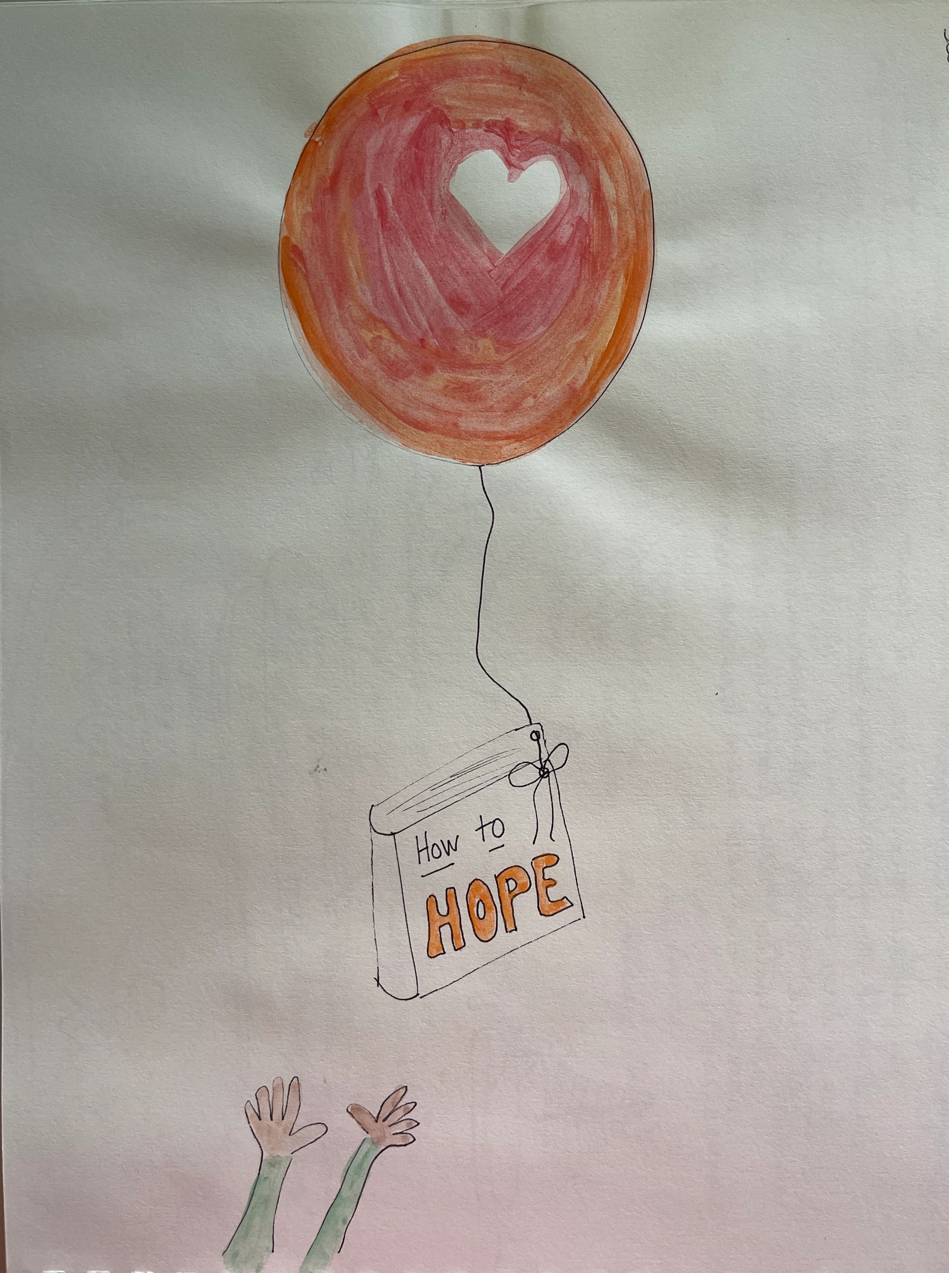 Hand-drawn illustration: How to HOPE balloon and book